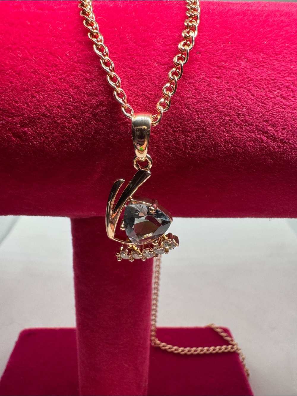 Vintage 14K 585 Rolled Gold Lab Created Alexandrite Pendant Necklace 18" Chain